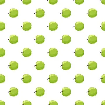 Green plum fruit seamless pattern creating health background Stock Illustration