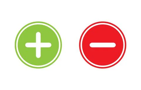 Green plus and red minus flat vector icons.Circle symbols add and delete butt Stock Illustration