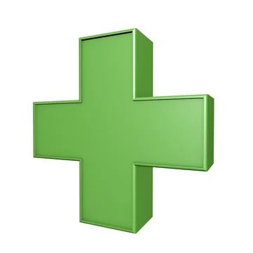 Green plus sign. Isolated. 3D rendering. Pharmacy sign. Illustrazione stock
