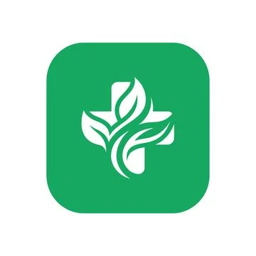 Green plus sign with stylized leaves symbolizing nature healthcare and alte.. Stock Illustration
