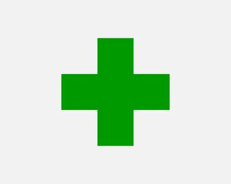Green plus sign. Vector icon. Cross symbol of safety guidance. Stock Illustration
