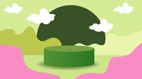 Green podium with abstract clouds background. Space for text or product adv.. 스톡 일러스트