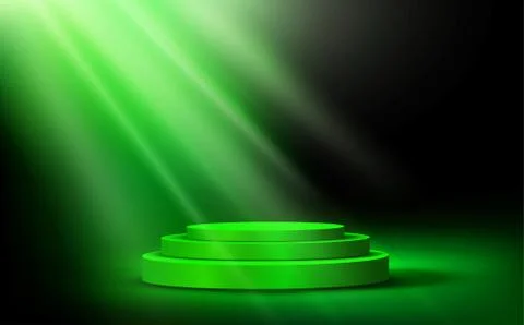 Green podium with blue light in the dark room Stock Illustration