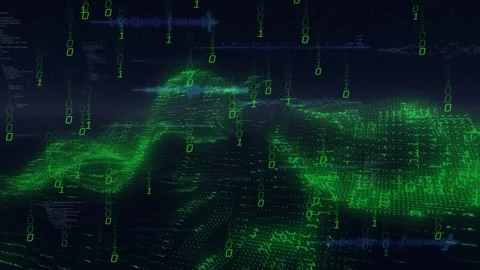 Green point-cloud landscape forming on data feed start, visualizing technology Stock Footage 332772078