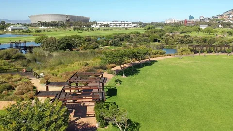 Green Point Park - empty - lockdown - pan Across Cape Town Stock Footage 127889936