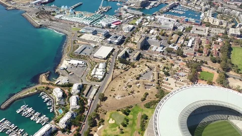 Green Point Stadium - Fly over Cape Town Stock Footage 127889774