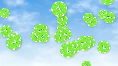 Green Poker Chips Falling Against a Bright Blue Sky Background Stock Footage 346571053