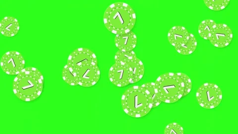 Green Poker Chips Falling and Bouncing on Green Screen Background Видео 343699240