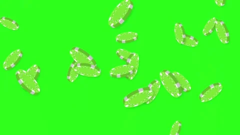 Green Poker Chips Falling and Bursting Against a Green Screen Background Stock-Footage 344835150