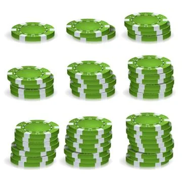 Green Poker Chips Stacks Vector. Realistic Set. Poker Game Chips Sign Isolated イラスト素材