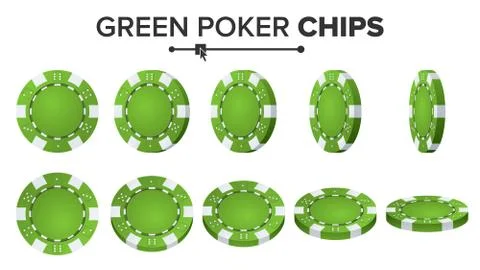 Green Poker Chips Vector. Realistic Set. Poker Game Chips Sign Isolated On White Stock Illustration