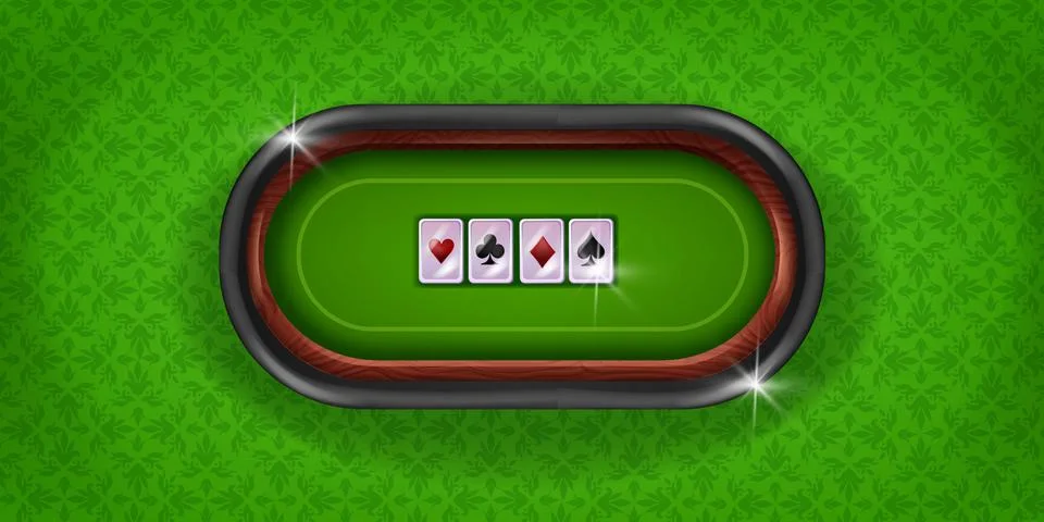 Green poker table vector background, casino blackjack card game illustration Stock Illustration