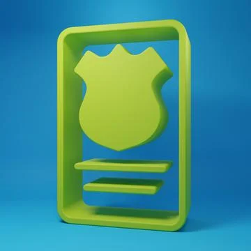 Green Police badge with id case icon isolated on blue background. Minimalis.. Stock Illustration