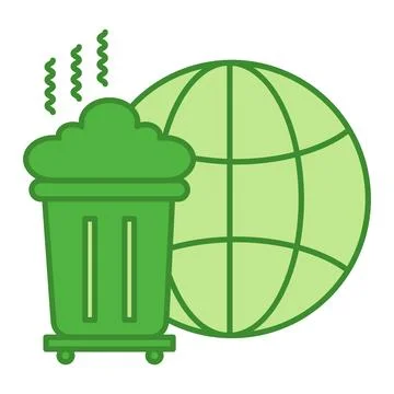 Green Pollution Icon. Vector Icon of the Planet and Big Trash Can with Garb.. Stock Illustration