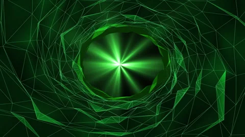 Green polygon tunnel light in middle Loopable tunnel. Abstract Geometry. Stockbeeldmateriaal 267010305