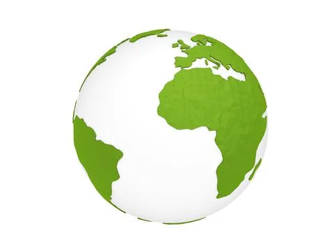 Green polygonal planet. 3d render earth globe illustration. Low poly design. Stock Illustration