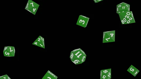 Green Polyhedral Dice Falling Loop with Alpha Matte Stock Footage 139208611