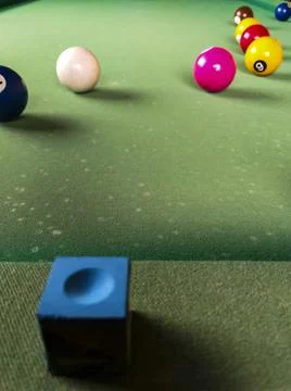 Green pool table with some balls Stock Photos