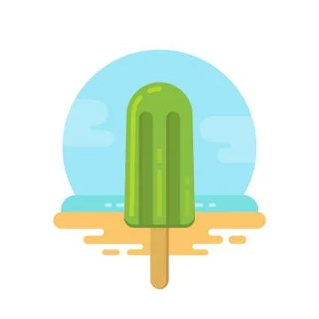 Green popsicle on the beach flat icon Stock Illustration