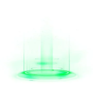 Green portal with a round ring of light, neon energy beams, and holographic gate Stock Illustration