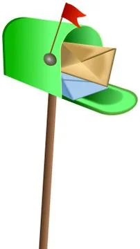 Green postbox on bar with flag and colored letters Stock Illustration