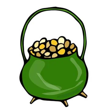 Green Pot with Gold. Saint Patricks Day Ireland Vector Illustration Hand Draw Stock Illustration