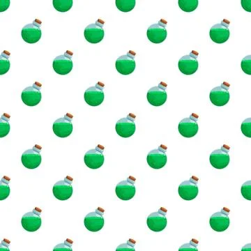 Green potion flasks repeating pattern on white background 스톡 일러스트
