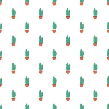 Green potted houseplants seamless pattern on white background Stock Illustration