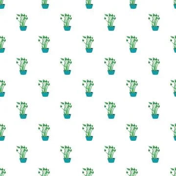 Green potted plant pattern repeating background design Stock Illustration