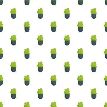 Green potted plant seamless pattern on white background Stock Illustration