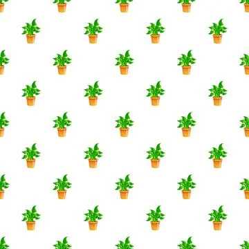 Green potted plants repeating seamless pattern background Stock Illustration