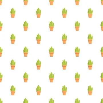 Green potted plants seamless pattern on white background Stock Illustration