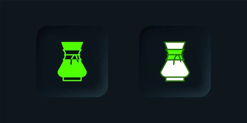 Green Pour over coffee maker icon isolated on black background. Alternative.. Ilustração Stock