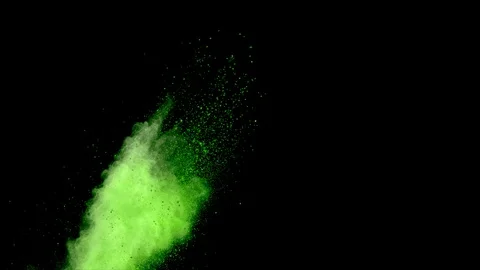 Green powder explosion on black background. Slow motion with acceleration Stock Footage 122444259