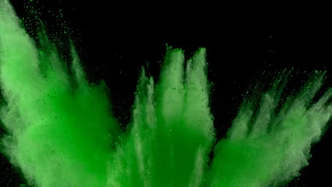 Green powder explosion in slow motion movement engulfing screen Vidéo 122501043