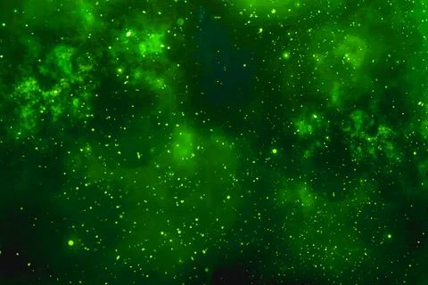 Green powder with a hazy effect. Fluorescent cosmic dust. Illustrazione stock