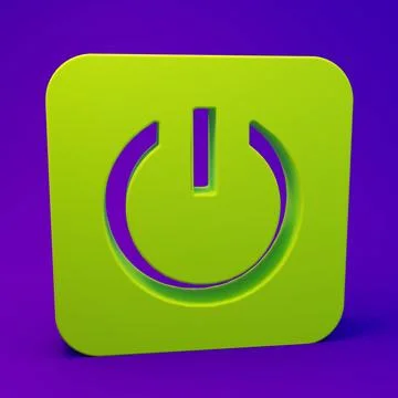 Green Power button icon isolated on purple-blue background. Start sign. Min.. Illustrazione stock