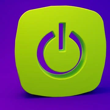 Green Power button icon isolated on purple-blue background. Start sign. Min.. Stock Illustration