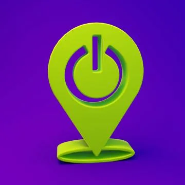 Green Power button icon isolated on purple-blue background. Start sign. Min.. Illustrazione stock