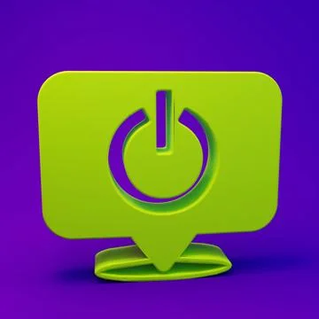 Green Power button icon isolated on purple-blue background. Start sign. Min.. Illustrazione stock