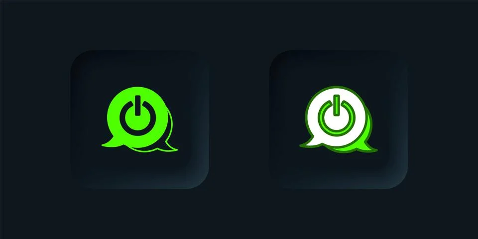 Green Power button icon isolated on black background. Start sign. Black squ.. Stock Illustration