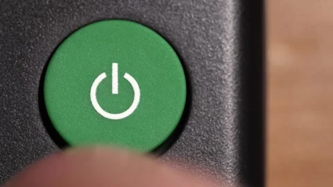 Green Power Button Macro On Black Control Panel Stock Footage 333198346
