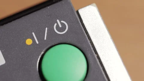 Green Power Button Pressed On Dark Grey Device Close Up Stock Footage 333007551