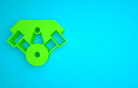 Green Power car engine icon isolated on blue background. Minimalism concept. 3D Stock Illustration