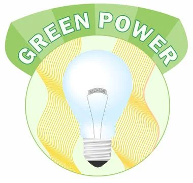 Green power circle label with bulb Stock Illustration