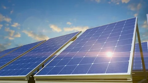 Green power generation by solar panels. Loop Stock Footage 83648836