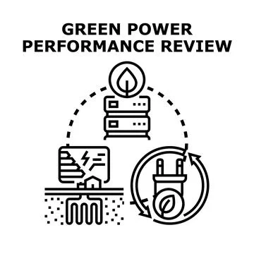 Green power performance review evaluating sustainable energy efficiency Stock-Illustration