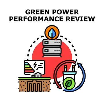 Green power performance review evaluating sustainable energy efficiency Stock Illustration