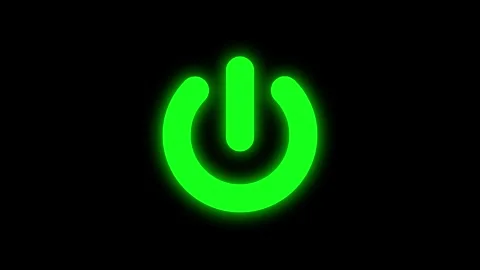 Green power on off symbol flashlight animation isolated on black background Stock Footage 320795423