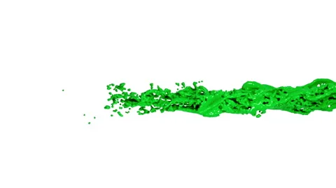 Green powerful whirling liquid stream. Colored paint Stock Footage